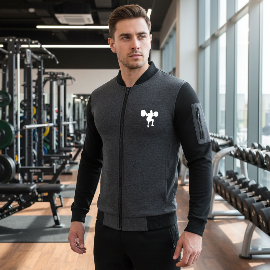 New Winter Collection Charcoal Grey Gym Printed Zipper Jacket for Men & Boys – French Fleece, Premium Quality, Stylish & Comfortable Winter Wear - Extra Large