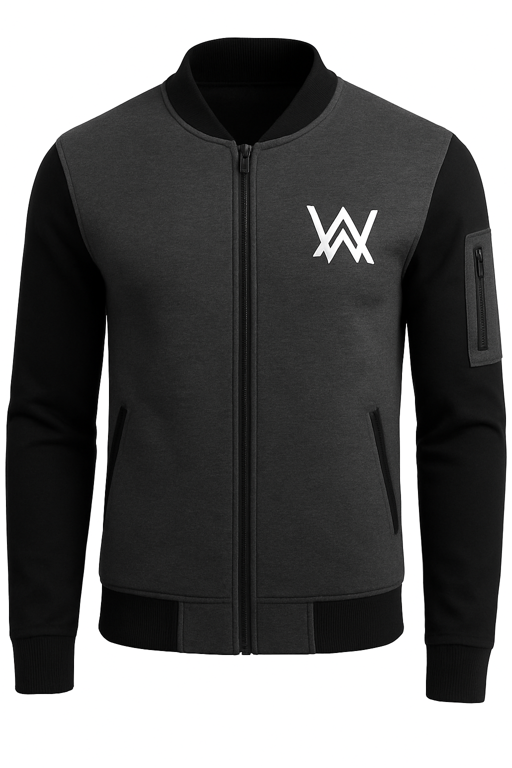 NEW Winter Collection Charcoal Grey WA Printed Zipper Jacket for Men & Boys – Premium Fleece Material, Stylish Bomber Design, Full Front Zipper Closure - Large